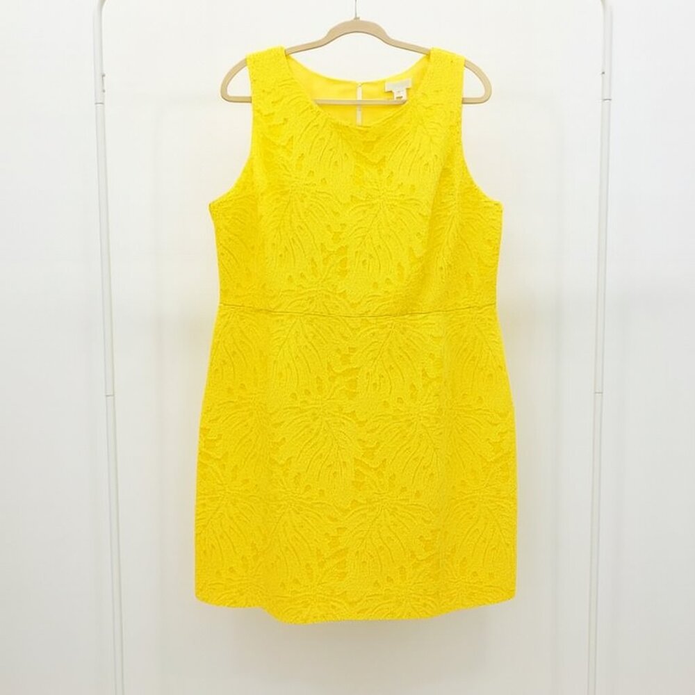 Talbots RSVP Yellow Monstera Leaf Lace Sleeveless Midi Dress, Size 16